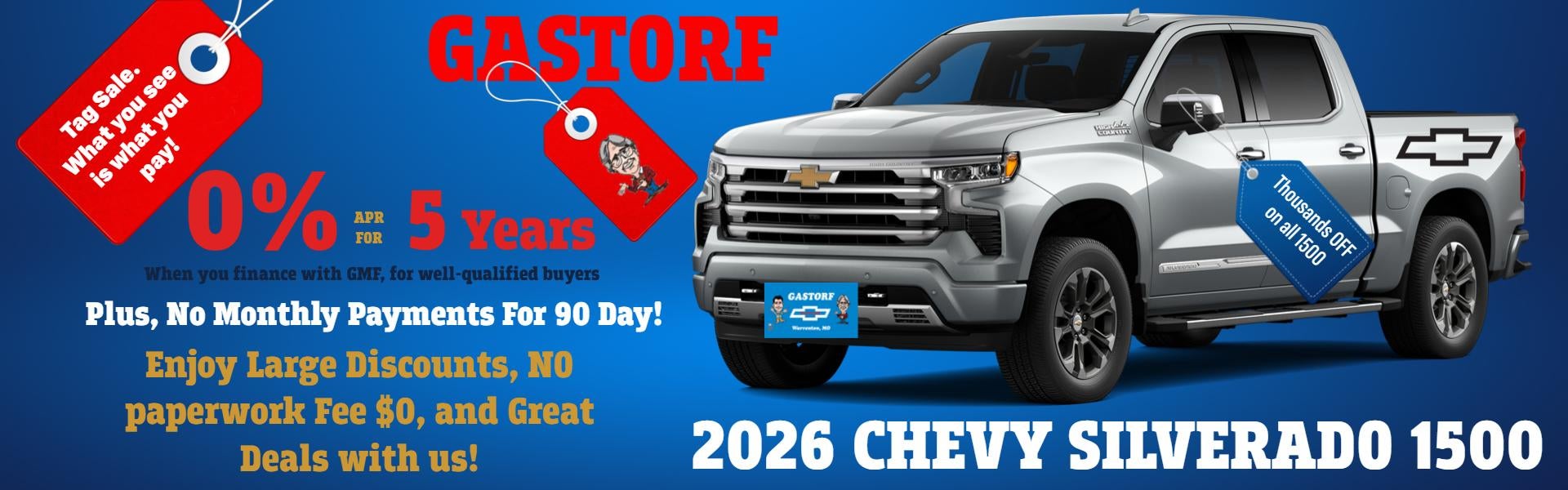 2026 Chevy Silverado 1500. 0% APR for 5 years for well-quali